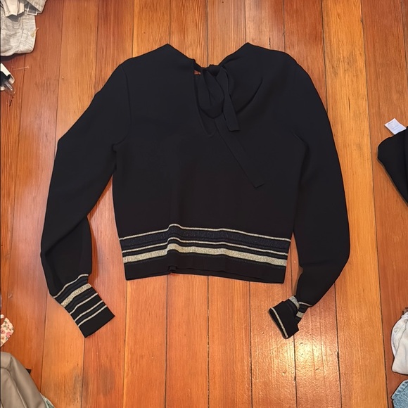 RACHEL Rachel Roy Black Sweater with Bow and Striped Cuffs - Picture 2 of 2